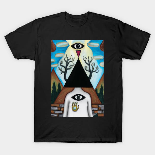 Surrealist painting like digital art of As Above so Below with occult symbolism and All Seeing Eye T-Shirt by hclara23